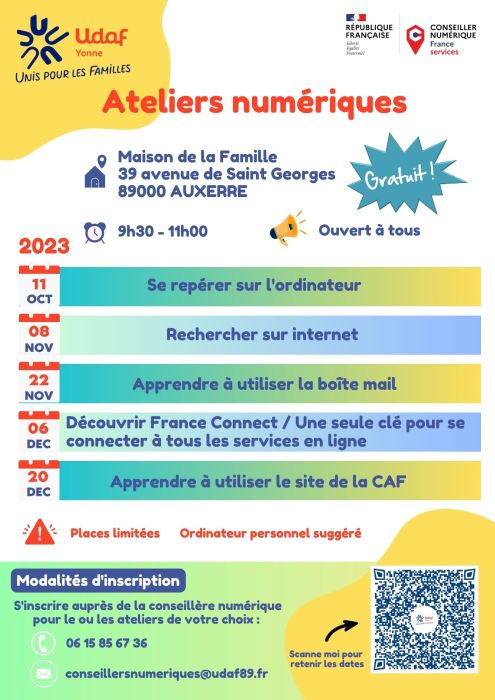 Ateliers numériques à Auxerre - octobre à décembre 2023