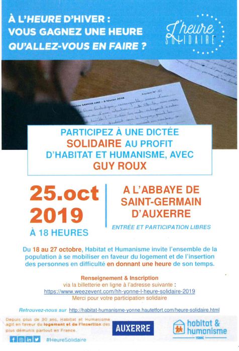 L'HEURE SOLIDAIRE : HABITAT & HUMANISME 89 - 25 OCTOBRE 2019